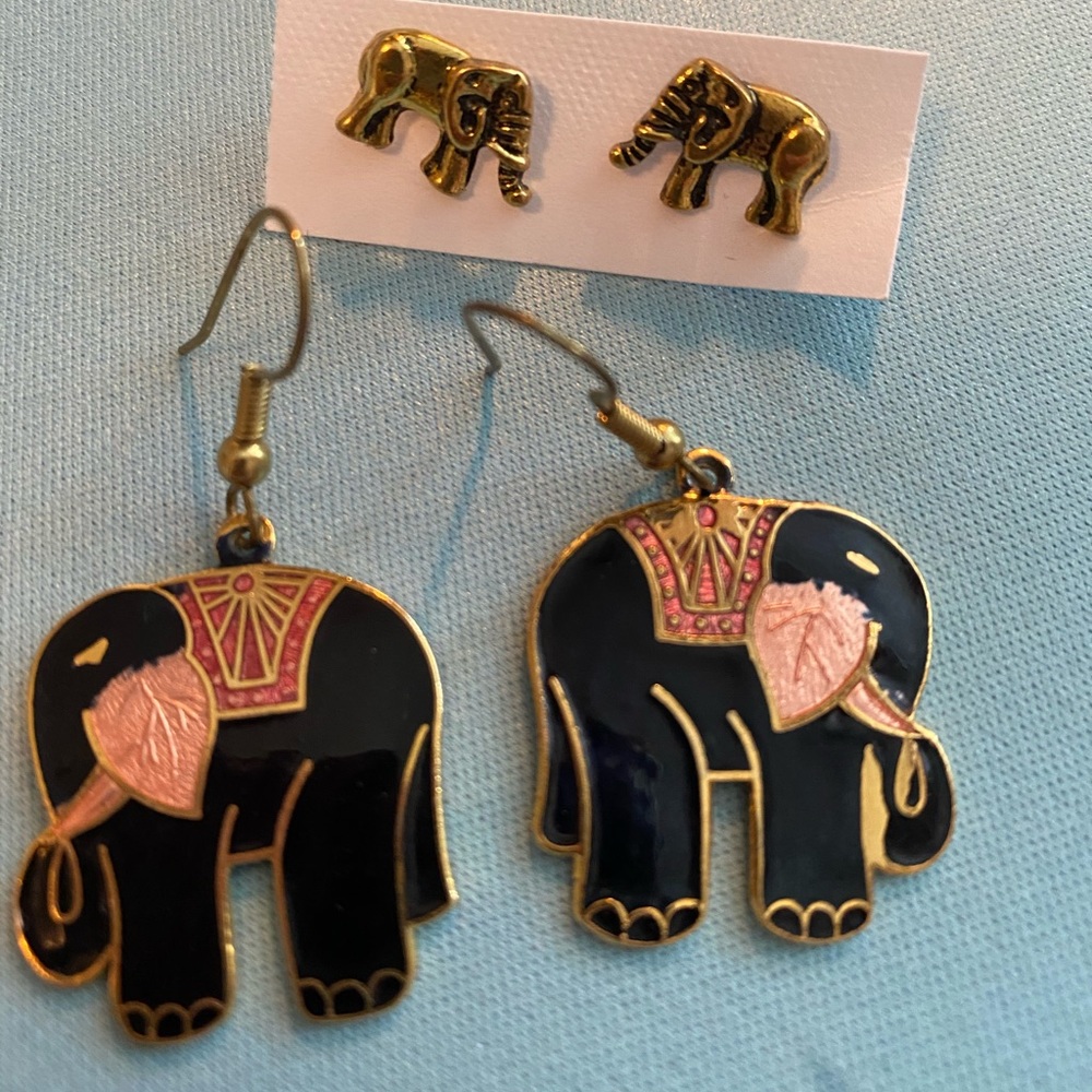 Elephant earring bundle - Cloisonné and studs